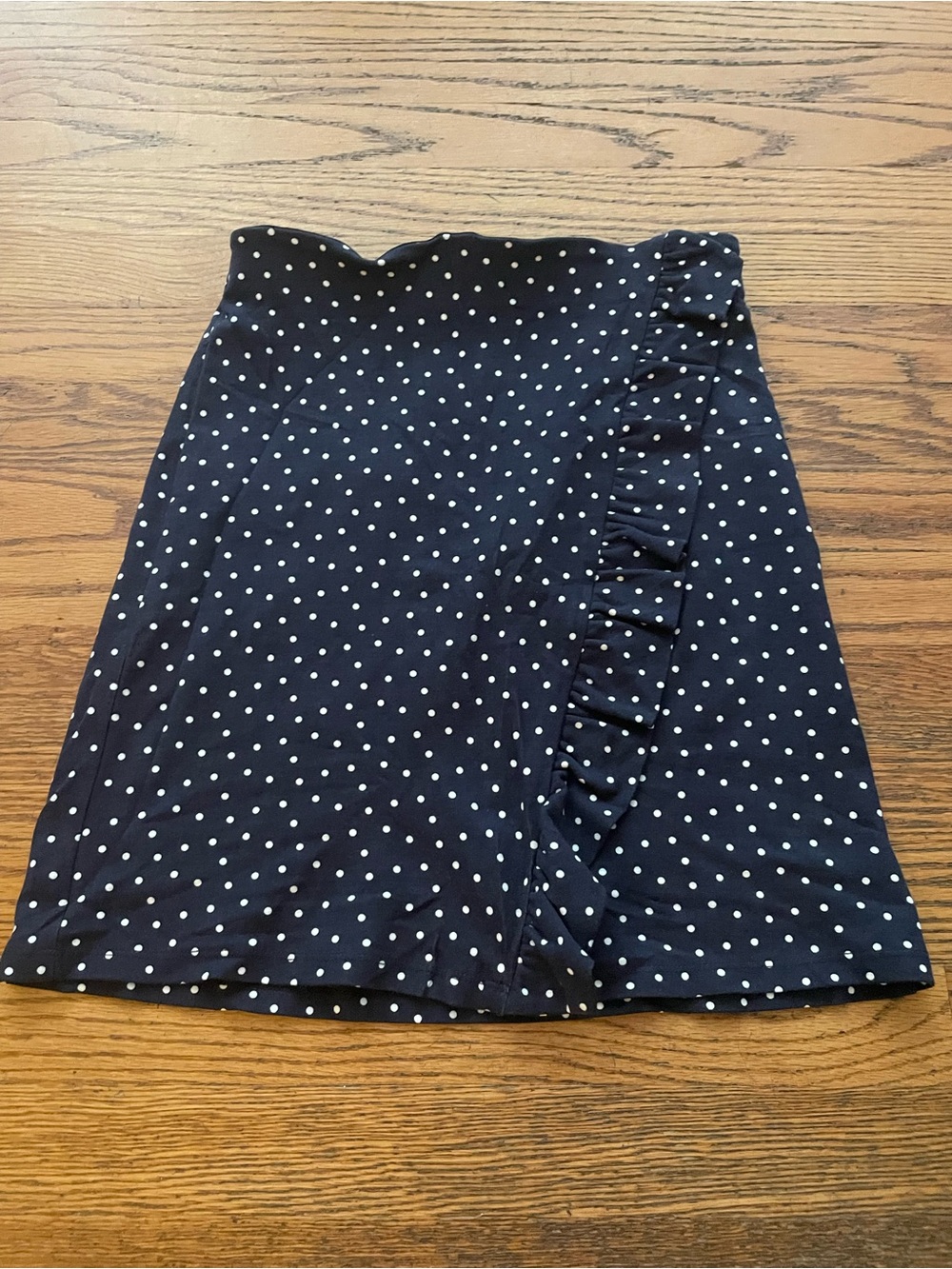 LOFT Navy Polka Dot Ruffle A-Line Skirt, NWT